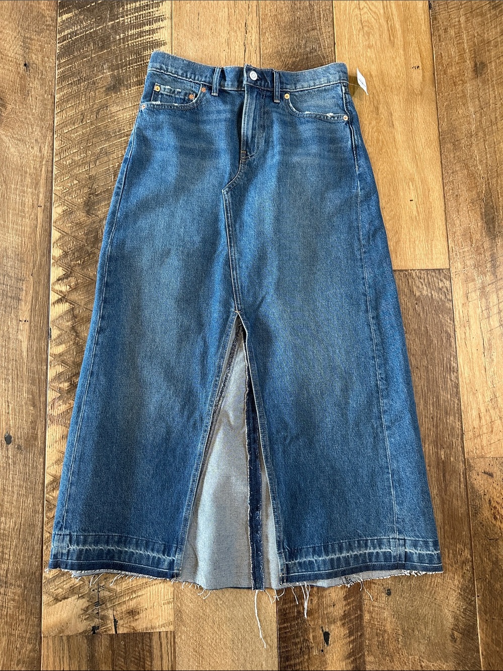 Gap High-Waist Blue Denim Jean Maxi Skirt with Front Slit